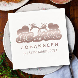 Mr en Mrs Elegant Roos Gouden Folie Harten Bruilof Servet