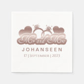 Mr en Mrs Elegant Roos Gouden Folie Harten Bruilof Servet (Voorkant)