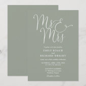 Mr en Mrs Elegant Script Salie Groene Trouw Kaart (Voorkant / Achterkant)