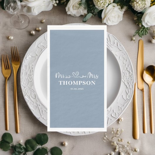Mr en Mrs Elegant Simple | Dusty Blue Servet