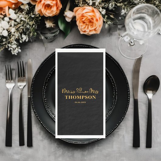 Mr en Mrs Elegant Simple | Zwart goud Servet