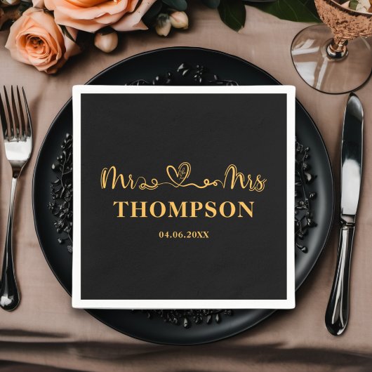 Mr en Mrs Elegant Simple | Zwart goud Servet