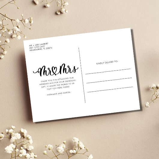 Mr en Mrs Elegant Wedding Photo Dank u Briefkaart