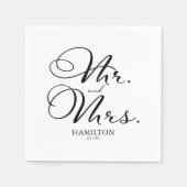 Mr en Mrs - Elegant Zwart Script bruiloft Servet (Voorkant)