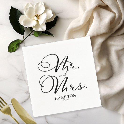 Mr en Mrs - Elegant Zwart Script bruiloft Servet