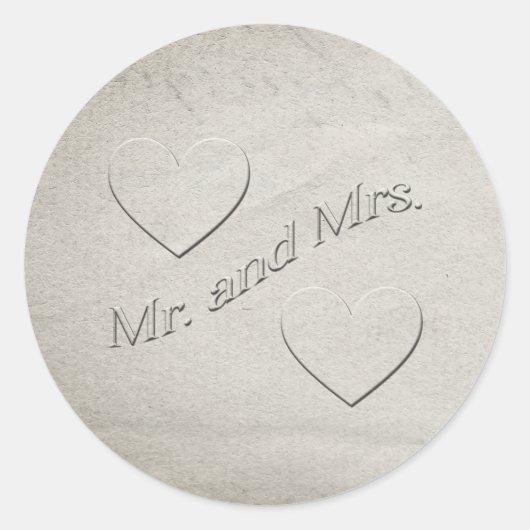 Mr. en Mrs. Embossed Design met hart Ronde Sticker (Voorkant)