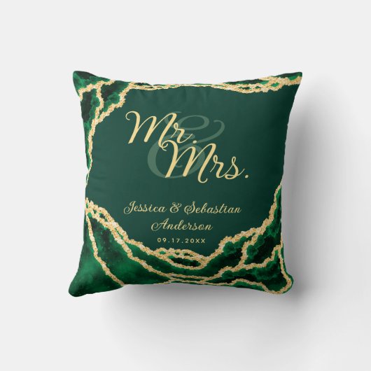 Mr en Mrs Emerald Groen Marmer Passen getrouwd Bru Kussen (Achterkant)