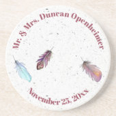 Mr en Mrs Feather Design met Name Date Zandsteen Onderzetter (Voorkant)