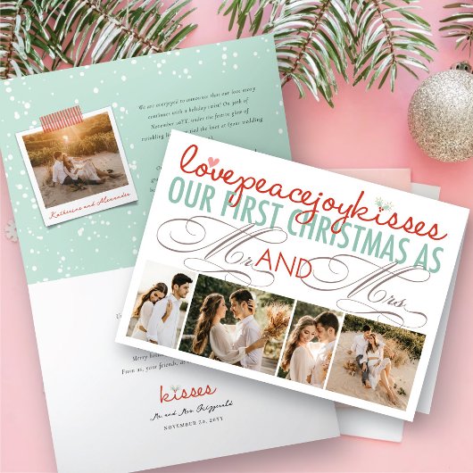 Mr. en Mrs. First kerstfoto Collage Wedding Feestdagen Kaart