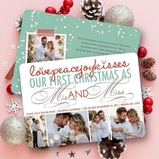 Mr. en Mrs. First kerstfoto Collage Wedding Feestdagenkaart
