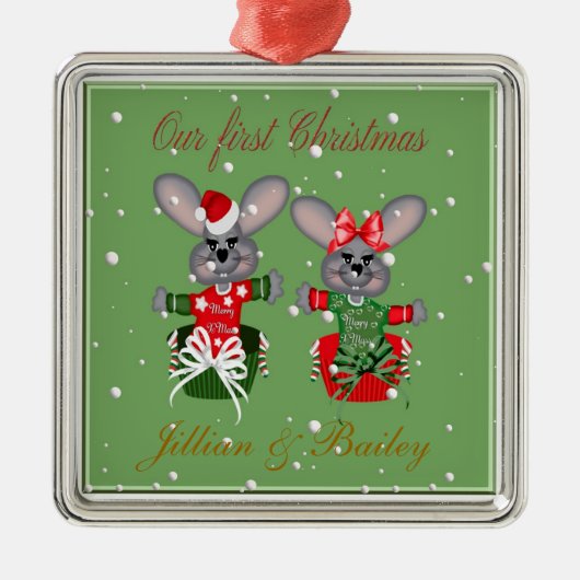Mr. en Mrs First Kerstmis Mouse Ornaments Metalen Ornament (Voorkant)