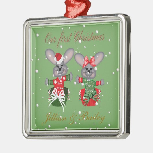 Mr. en Mrs First Kerstmis Mouse Ornaments Metalen Ornament (Links)