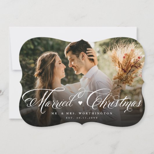 Mr en Mrs First Married kerstfoto Wedding Feestdagenkaart (Voorkant)