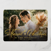 Mr en Mrs First Married kerstfoto Wedding Folie Feestdagenkaart (Voorkant)