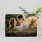 Mr en Mrs First Married kerstfoto Wedding Folie Feestdagenkaart (Staand Voorkant)