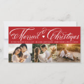 Mr en Mrs First Married Kerstmis 3 Fotobruiloft Feestdagenkaart (Voorkant)