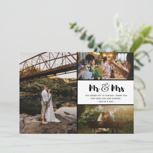 Mr. en Mrs. Foto Wedding Dank u Bedankkaart (Staand voorkant)