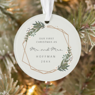 Mr en Mrs Geometric Foto Ons Eerste Kerstfeest Ornament