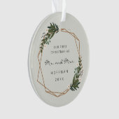 Mr en Mrs Geometric Foto Ons Eerste Kerstfeest Ornament (voorkant)