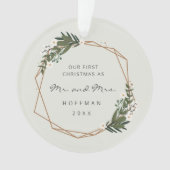 Mr en Mrs Geometric Foto Ons Eerste Kerstfeest Ornament (voorkant)