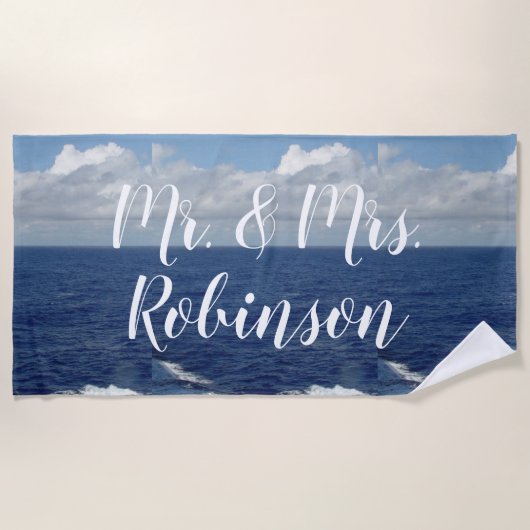 Mr en Mrs gepersonaliseerde Ocean Waves Strandlake Strandlaken (Voorkant)