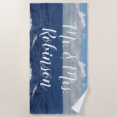 Mr en Mrs gepersonaliseerde Ocean Waves Strandlake Strandlaken (Voorkant)