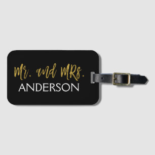 Mr en Mrs Gold Foil Bagagetas Label Bagagelabel