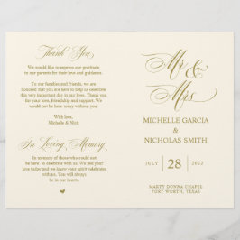 Mr. en Mrs., Gold font, Foldable Wedding Programme