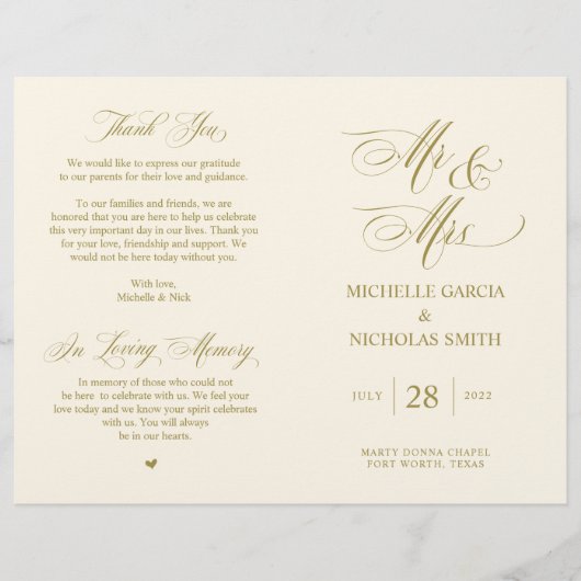 Mr. en Mrs., Gold font, Foldable Wedding Programme (Voorkant)