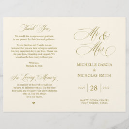 Mr. en Mrs., Gold font, Foldable Wedding Programme