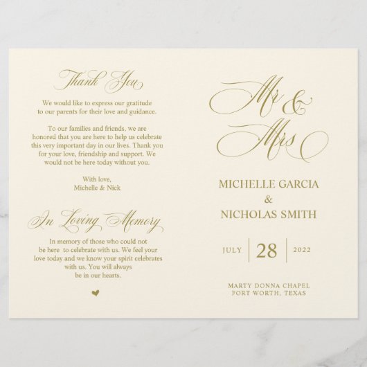Mr. en Mrs., Gold font, Foldable Wedding Programme (Voorkant)