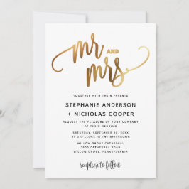Mr en Mrs Gold Lovely Script Typography Wedding Kaart