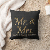Mr en Mrs Gold script Black Burlap Wedding Kussen (Deken)