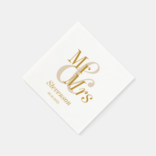 Mr en Mrs Gold Script Modern Minimal Wedding Servet (Hoek)