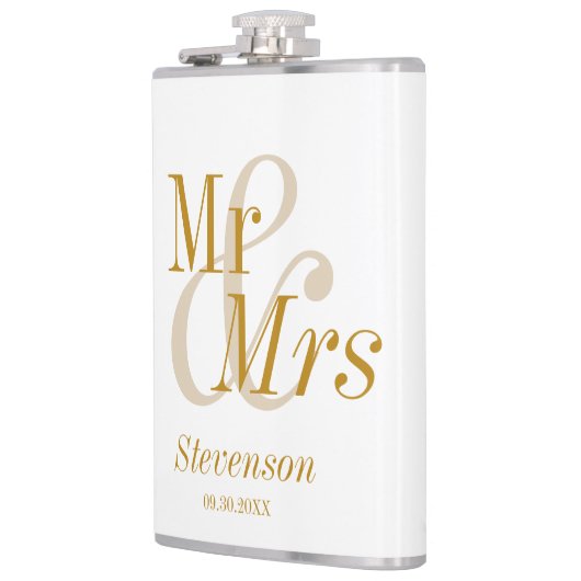 Mr en Mrs Gold Script Wedding Gift Heupfles (Links)