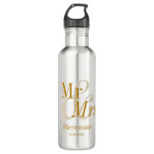 Mr en Mrs Gold Script Wedding Gift Waterfles (Voorkant)