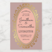 Mr en Mrs Gold Wreath Couples Shower Roos Wijn Etiket (Enkel label)