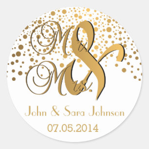 Mr en Mrs.   Gouden Stippen   Bruiloft   Personali Ronde Sticker