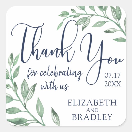 MR EN MRS Green Navy Blue bruiloft dank u Vierkante Sticker (Voorkant)