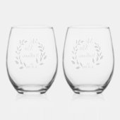 Mr en Mrs Greenery Jubileum familienaam Est Wijnglas Zonder Voet (Achterkant)