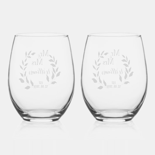 Mr en Mrs Greenery Jubileum familienaam Est Wijnglas Zonder Voet (Achterkant)
