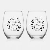 Mr en Mrs Greenery Jubileum familienaam Est Wijnglas Zonder Voet (Voorkant)
