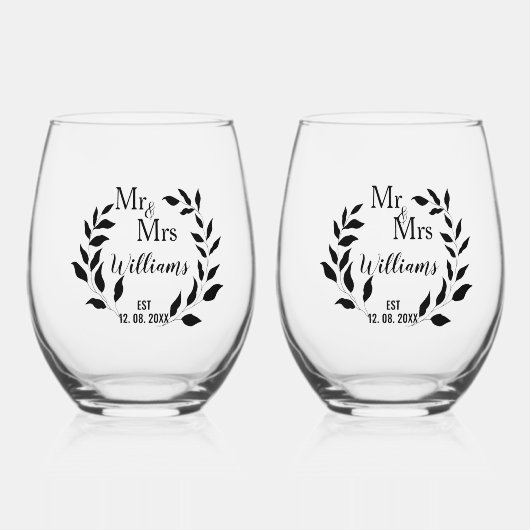 Mr en Mrs Greenery Jubileum familienaam Est Wijnglas Zonder Voet (Voorkant)