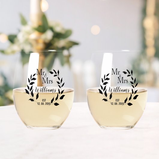Mr en Mrs Greenery Jubileum familienaam Est Wijnglas Zonder Voet (Insitu (Huwelijk))