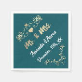 Mr en Mrs Heart blauwgroen Aqua White Champaigne G Servet (Voorkant)