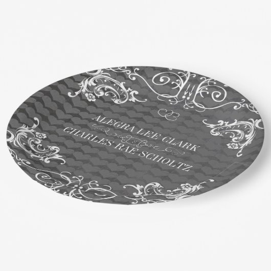 Mr en Mrs Heart Pattern Chalkboard Style Papieren Bordje (Gekanteld)