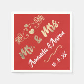 Mr en Mrs Heart Red Ruby Champaigne Gold Servet (Voorkant)