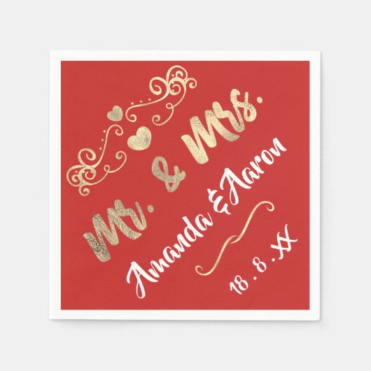 Mr en Mrs Heart Red Ruby Champaigne Gold Servet (Voorkant)