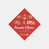 Mr en Mrs Heart Red Ruby Champaigne Gold Servet (Hoek)