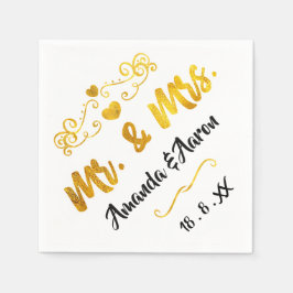 Mr en Mrs Hearts Black White Champagne Gold Servet